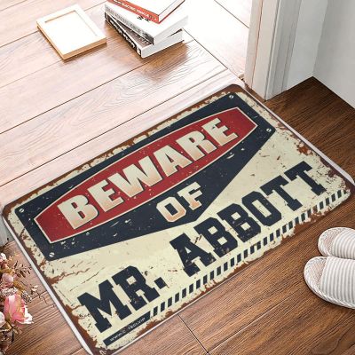 Abipuir Outdoor Rug Front Door Beware of Mr. Abbott Doormat Funny Patio Decor Funny Door Mats for Front Door (Size : 40X60CM)