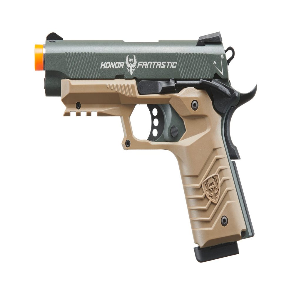 Golden x HFC Classic .45 Series 300 FPS Metal Green Gas Blowback Airsoft Pistol (Color: Black & Dark Earth)