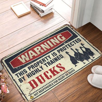 Interesting Entry Doormat Warning This Property is Protected by A Highly Trained Duck Rug Patio Bar Accessories Outdoor Fall Decor (Size : 40X60CM)