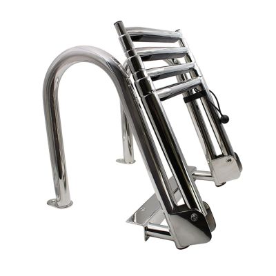 316 Stainless Steel 4 Step Pontoon Boat Ladder Folding Marine Ladder Marine Heavy Duty Telescoping Ladder with Inboard Handrail and Wider Pedals, for Boat Yacht Dock/Swim Pool/Mari