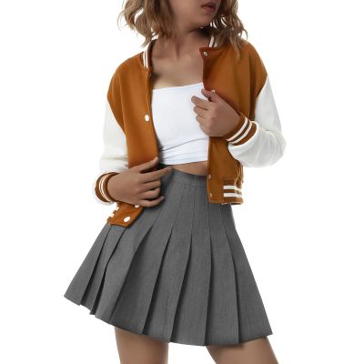 IMISSILLEB Women's Long Sleeve Baseball Jackets Letter Graphic Print Slim Fit Colorblock Cropped Varsity Jackets Bomber Coat