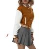 IMISSILLEB Women's Long Sleeve Baseball Jackets Letter Graphic Print Slim Fit Colorblock Cropped Varsity Jackets Bomber Coat view 2
