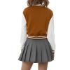 IMISSILLEB Women's Long Sleeve Baseball Jackets Letter Graphic Print Slim Fit Colorblock Cropped Varsity Jackets Bomber Coat view 3