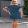 Womens Summer Dress Lantern Sleeve Square Neck Tie Front A-Line Double Layer Hem Mini Dresses Blue view 3
