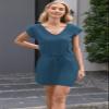 Womens Summer Dress Lantern Sleeve Square Neck Tie Front A-Line Double Layer Hem Mini Dresses Blue view 4