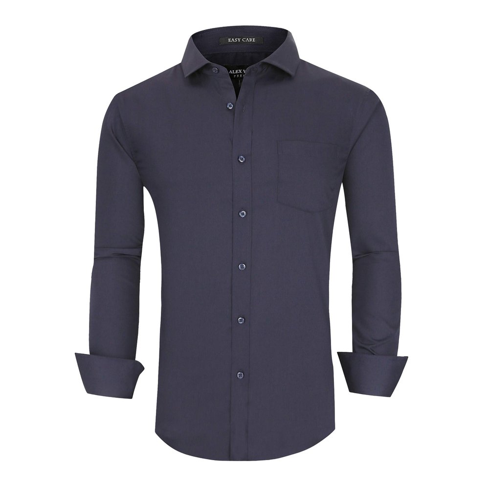 Alex Vando Mens Dress Shirts Wrinkle Free Regular Fit Stretch Button Down Shirt,All Navy,XL
