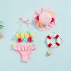Yccutest Infant Baby Girl Flower Swimsuit 3Pcs Halter Triangle Tops Ruffle Bottoms Sun Hat Bikini Set Bathing Suit Swimwear (B-Pink,18-24 Months) view 3