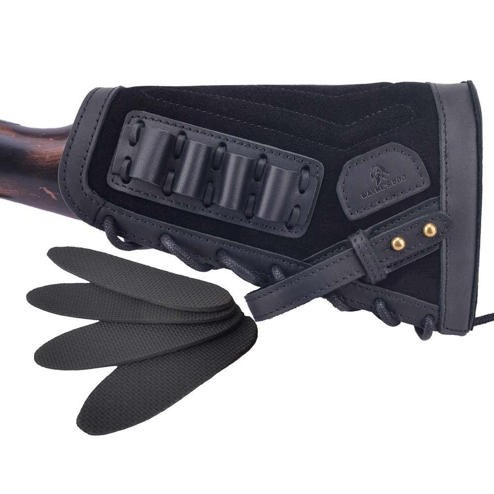WAYNE'S DOG Right/Left-Handed Leather Buttstock Cheek Rest with Barrel Mount for No Drill Your Gun (Black(.308 .30-06 .45-70), Lefty Without Barrel Mount)