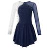 Freebily Kids Girls Figure Ice Skating Dress Mesh Long Sleeve Sparkly Flower Tulle Dance Dress Roller Skating Costume Navy Blue A 6 Years view 1