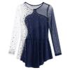 Freebily Kids Girls Figure Ice Skating Dress Mesh Long Sleeve Sparkly Flower Tulle Dance Dress Roller Skating Costume Navy Blue A 6 Years view 3
