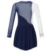Agoky Kid Girls Shiny Figure Ice Skating Dress Long Sleeve Gymnastic Leotard Dress Roller Skater Ballet Dance Dress Dancewear Navy Blue B 8 Years view 2