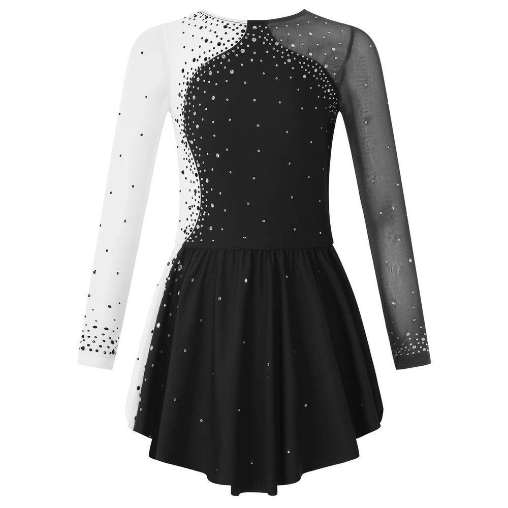 Agoky Kid Girls Shiny Figure Ice Skating Dress Long Sleeve Gymnastic Leotard Dress Roller Skater Ballet Dance Dress Dancewear Black B 6 Years