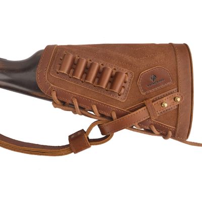 WAYNE'S DOG Right/Left-Handed Leather Buttstock Cheek Rest with Sling Barrel Mount for No Drill Your Gun (Brown(.357 .30-30 .35 .38), Lefty Without Barrel Mount)