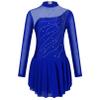 Agoky Kid Girls Shiny Figure Ice Skating Dress Long Sleeve Gymnastic Leotard Dress Roller Skater Ballet Dance Dress Dancewear Royal Blue A 16 Years view 1