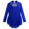 Agoky Kid Girls Shiny Figure Ice Skating Dress Long Sleeve Gymnastic Leotard Dress Roller Skater Ballet Dance Dress Dancewear Royal Blue A 16 Years view 4