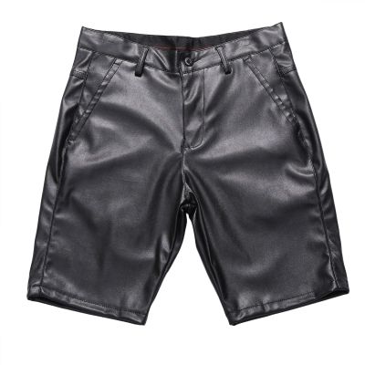 GIBZ Summer Leather Shorts Men Breathable Elastic Waist Dirt-Resistant Work Pants Black L