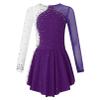 Agoky Kid Girls Shiny Figure Ice Skating Dress Long Sleeve Gymnastic Leotard Dress Roller Skater Ballet Dance Dress Dancewear Purple B 10 Years view 1