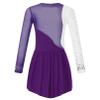 Agoky Kid Girls Shiny Figure Ice Skating Dress Long Sleeve Gymnastic Leotard Dress Roller Skater Ballet Dance Dress Dancewear Purple B 10 Years view 2
