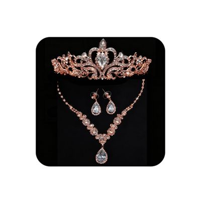 COCIDE Rose Gold Jewelry Set for Women Crystal Tiara and Necklace Kit for Girls Rhinestone Crown Earrings Neck Accessories for Bride Wedding Birthday Party Bridal Prom Bridesmaid Dress up