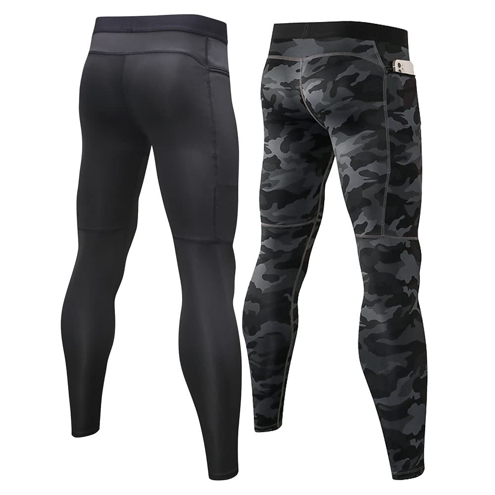 Yuerlian Men's Compression Pants Workout Athletic Leggings Running Gym Tights with Pockets 1 Pack