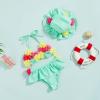 Yccutest Infant Baby Girl Flower Swimsuit 3Pcs Halter Triangle Tops Ruffle Bottoms Sun Hat Bikini Set Bathing Suit Swimwear (B-Green,18-24 Months) view 2