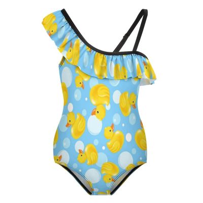 Yellow Duck Girl's Swimsuit One Piece Ruffle Bathing Suit Swimwear Beachwear 6-7Y110cm