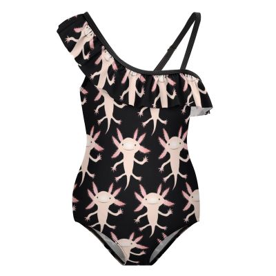 Axolotl Girl's Swimsuit One Piece Ruffle Bathing Suit Swimwear Beachwear 9-11Y140cm