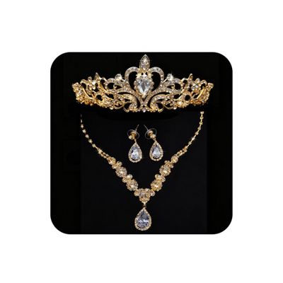 COCIDE Gold Jewelry Set for Women Crystal Tiara and Necklace Kit for Girls Rhinestone Crown Earrings Neck Accessories for Bride Wedding Birthday Party Bridal Prom Bridesmaid Dress up