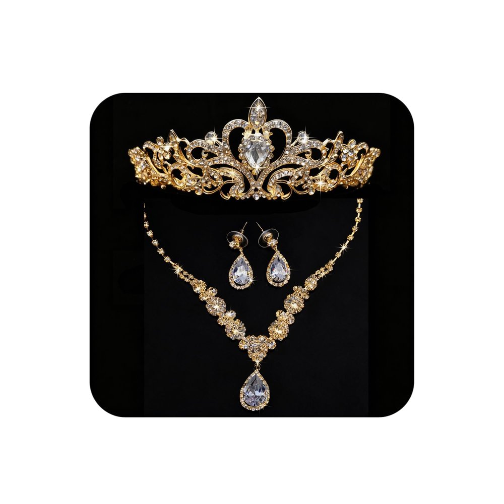 COCIDE Gold Jewelry Set for Women Crystal Tiara and Necklace Kit for Girls Rhinestone Crown Earrings Neck Accessories for Bride Wedding Birthday Party Bridal Prom Bridesmaid Dress up