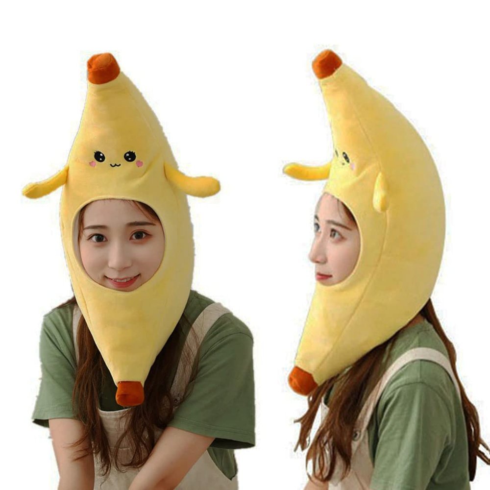 BEESUM 2023 Cute Banana Hat Cap Plush Fruit Cosplay Mask Adult Halloween Christmas Party Costume