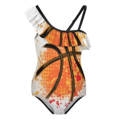 Basketball Girl's Swimsuit One Piece Ruffle Bathing Suit Swimwear Beachwear 6-7Y110cm