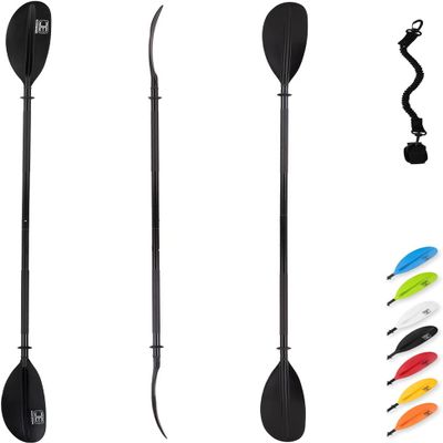 OCEANBROAD Kayak Paddle 86in/218cm Alloy Shaft Kayaking Boating Canoeing Oar with Paddle Leash 2 Paddles, Black