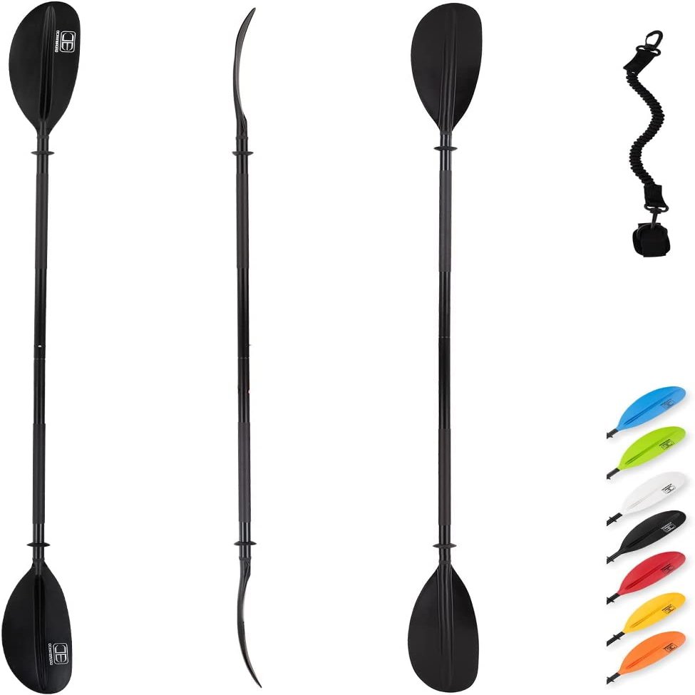 OCEANBROAD Kayak Paddle 86in/218cm Alloy Shaft Kayaking Boating Canoeing Oar with Paddle Leash 2 Paddles, Black