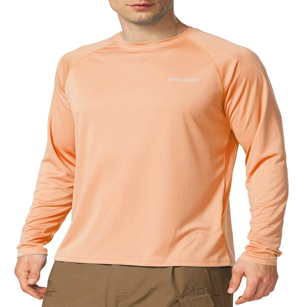 baleaf Men's Sun Protection Shirts UV SPF T-Shirts UPF 50+ Long Sleeve Rash Guard Fishing Running Quick Dry Light Pink Size M