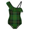 Green Scottish Tartan Plaid Girl's Swimsuit One Piece Ruffle Bathing Suit Swimwear Beachwear 6-7Y110cm view 1