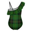Green Scottish Tartan Plaid Girl's Swimsuit One Piece Ruffle Bathing Suit Swimwear Beachwear 6-7Y110cm view 2
