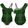 Green Scottish Tartan Plaid Girl's Swimsuit One Piece Ruffle Bathing Suit Swimwear Beachwear 6-7Y110cm view 3