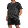 Ekouaer Men Silk Pajamas Set 2 Piece Pjs Soft Satin Sleepwear Shorts Button Down Tops Loungewear with Pockets Black