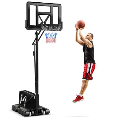 GYMAX Basketball Hoop, Grip-and-Pull 4.6-10 Ft Height Adjustable Basketball Goal with 44" Shatterproof Backboard, 18 Metal Rim & Extra Weight Bag, Outdoor Basketball System for Kids Teens Adults