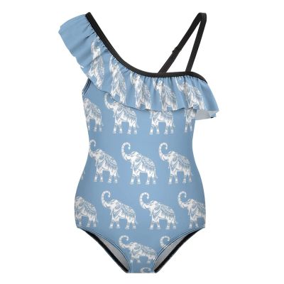 Decorated Elephant Girl's Swimsuit One Piece Ruffle Bathing Suit Swimwear Beachwear 6-7Y110cm