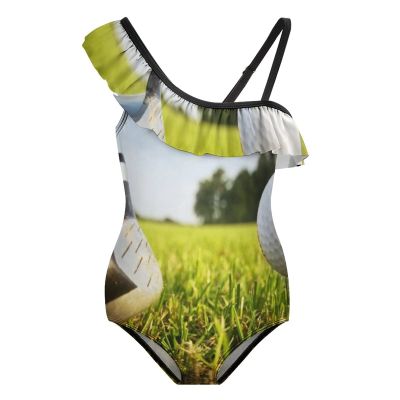 Golf Sport Girl's Swimsuit One Piece Ruffle Bathing Suit Swimwear Beachwear 7-9Y120cm