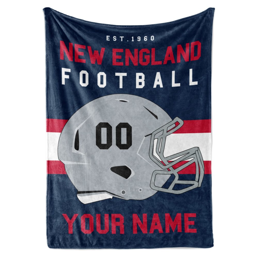 Personalized Throw Blanket for Football Fans - Ships Next Day - Made in USA - Custom Fleece Name Blanket - Ideal for Youth Football Players & Adults (50x60 Fleece - New England)