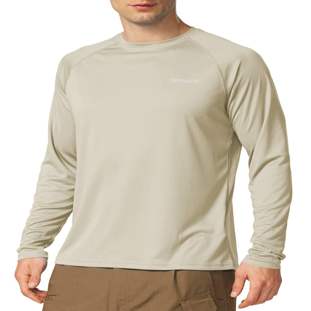 baleaf Men's Sun Protection Shirts UV SPF T-Shirts UPF 50+ Long Sleeve Rash Guard Fishing Running Quick Dry Oatmeal Size XXL