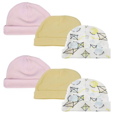 Bambini Baby Girls Caps (Pack of 6) NC_0356 by Miracle USA White/Pink