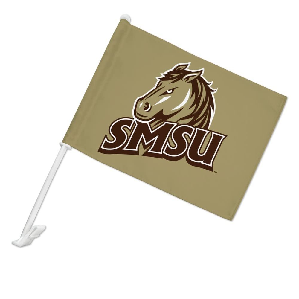 Southwest Minnesota State University Secondary Logo Car Truck Flag with Window Clip On Pole Holder - Left Driver Side
