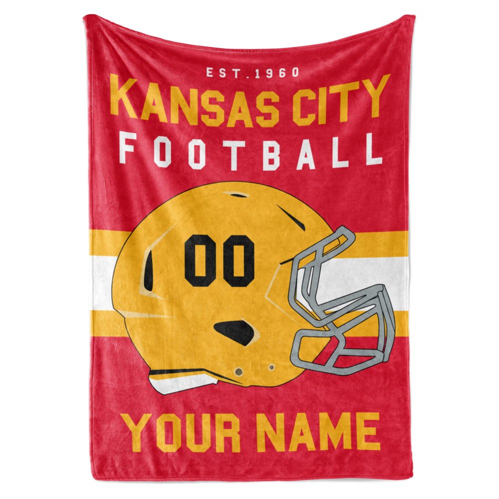 Personalized Throw Blanket for Football Fans - Ships Next Day - Made in USA - Custom Fleece Name Blanket - Ideal for Youth Football Players & Adults (60x80 Fleece - Kansas City)