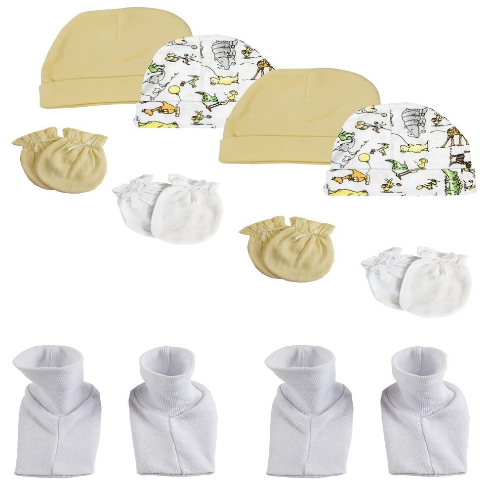 Bambini Baby Boy, Baby Girl, Unisex Infant Caps, Booties and Mittens (Pack of 10) NC_0308 by Miracle USA White