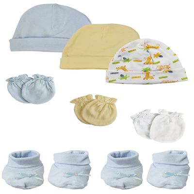 Bambini Preemie Baby Boy Caps with Infant Mittens and Booties - 8 Pack NC_0214 by Miracle USA White/Blue