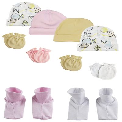 Bambini Baby Girls Caps, Booties and Mittens (Pack of 10) NC_0354 by Miracle USA White/Pink