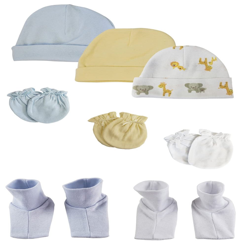 Bambini Baby Boys Caps, Booties and Mittens (Pack of 8) NC_0376 by Miracle USA White/Blue